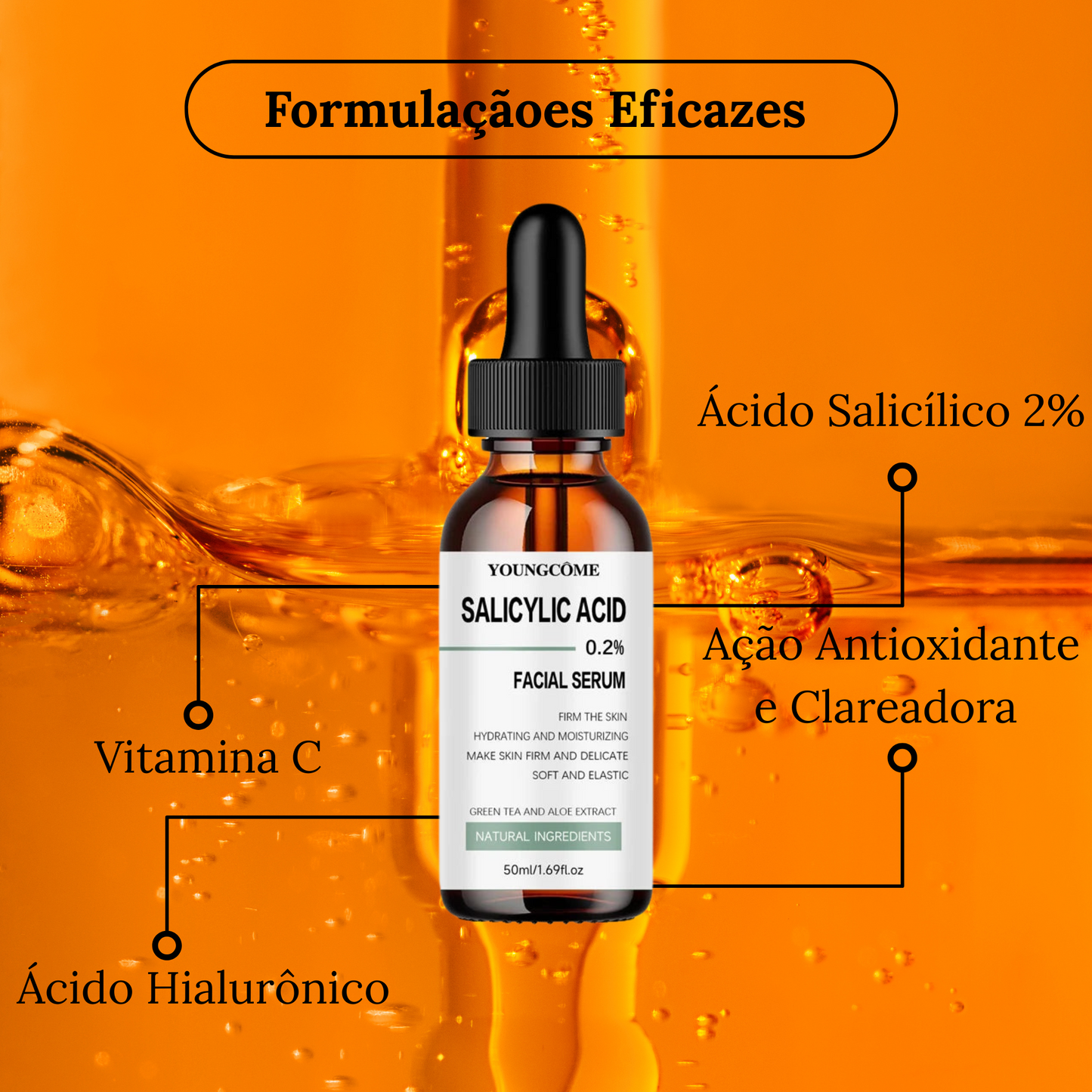 Sérum Facial com Ácido Salicílico e Ácido Hialurônico - Anti-idade e Reestruturação Intensa