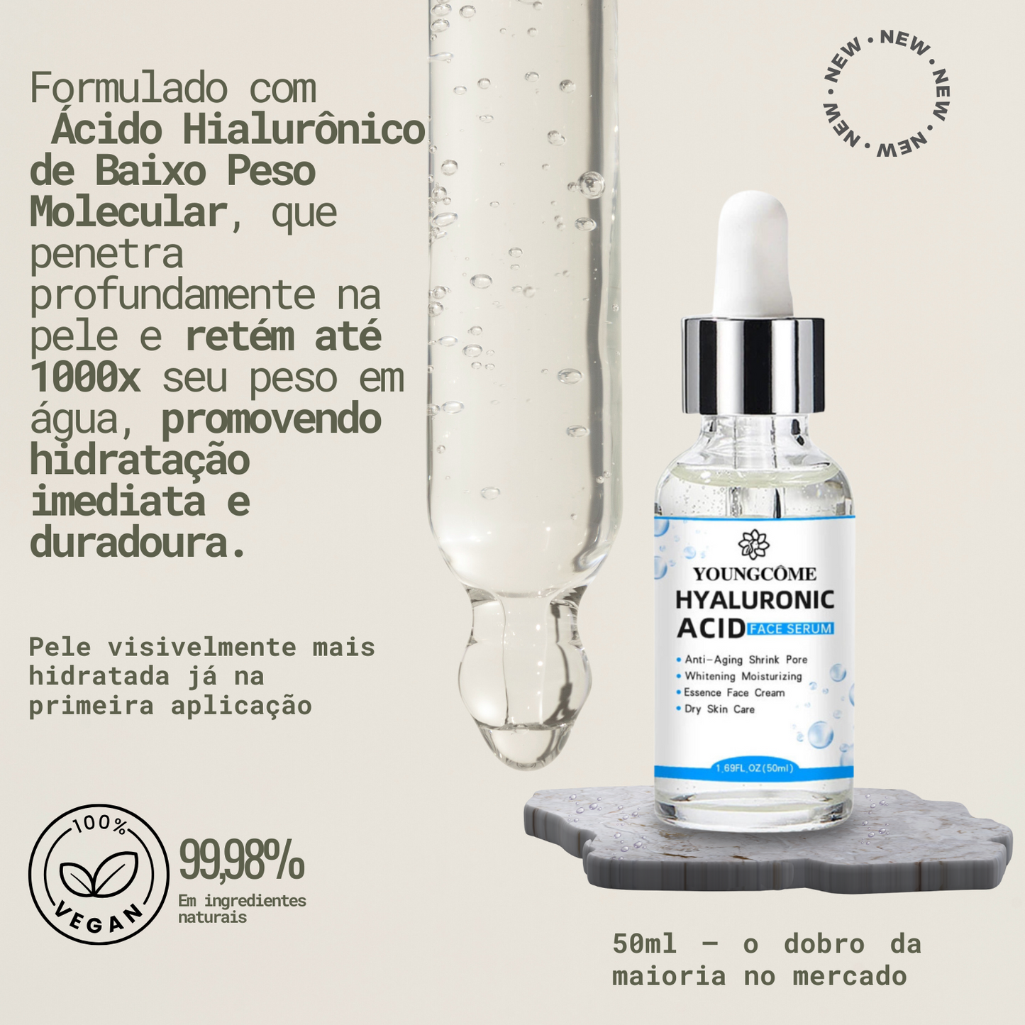 Sérum Facial com Ácido Hialurônico – Hidratação Profunda com Tecnologia Coreana